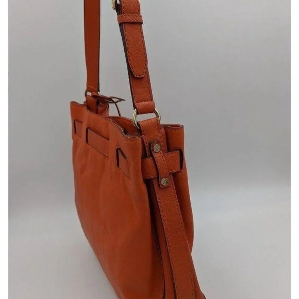 Michael Kors women's Hamilton orange leather signature‎ liner shoulder bag